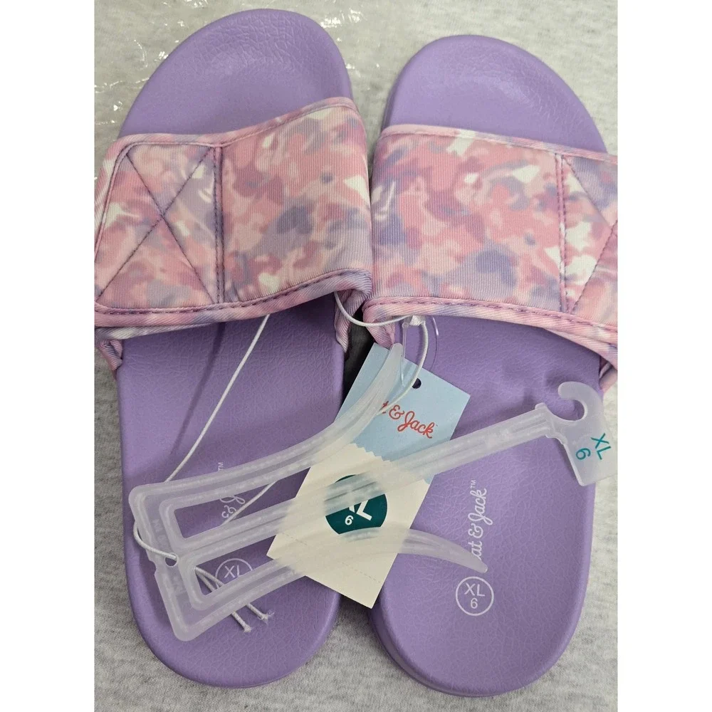 Cat & Jack Girls Purple Camo Quilted Slide Sandals Size XL 6 New With Tags